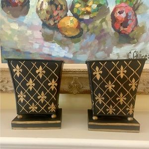 Pair of Tole Fleur De Lis Cachepots